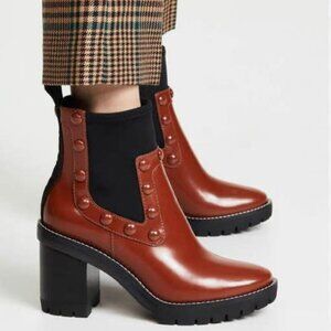 New* Tory Burch Preston Ankle Stud Booties Brown & Black Color Size 6 $468